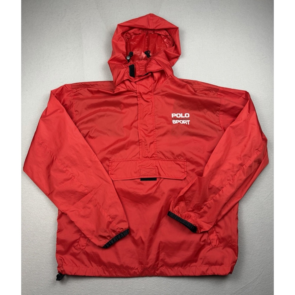 Vintage 90s Polo Sport Ralph Lauren Full Zip Windbreaker Hooded Jacket Spellout